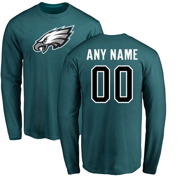 Men Philadelphia Eagles NFL Pro Line Green Any Name and Number Logo Custom Long Sleeve T-Shirt->->Sports Accessory